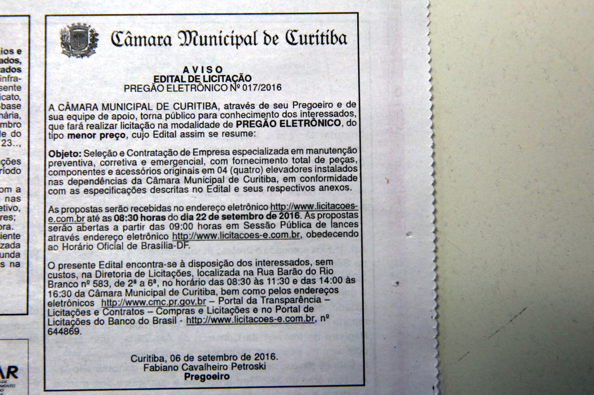 Câmara abre licitação para manutenção de elevadores