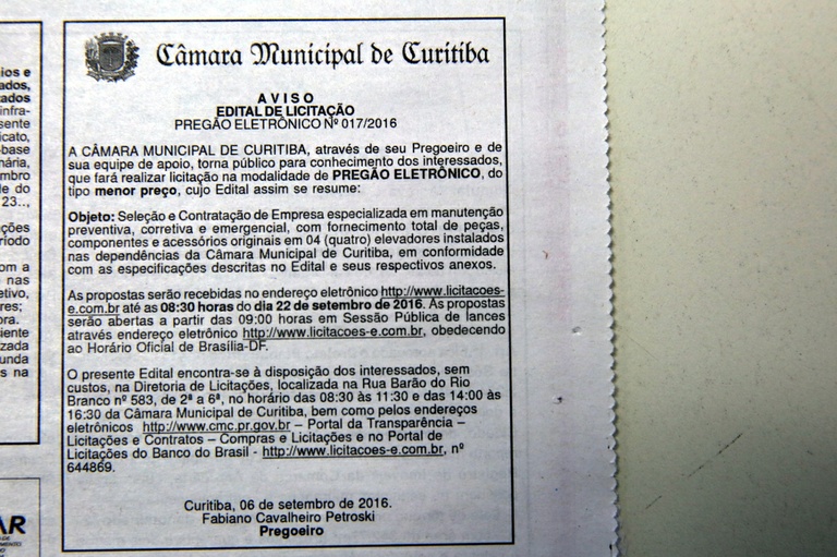 Câmara abre licitação para manutenção de elevadores