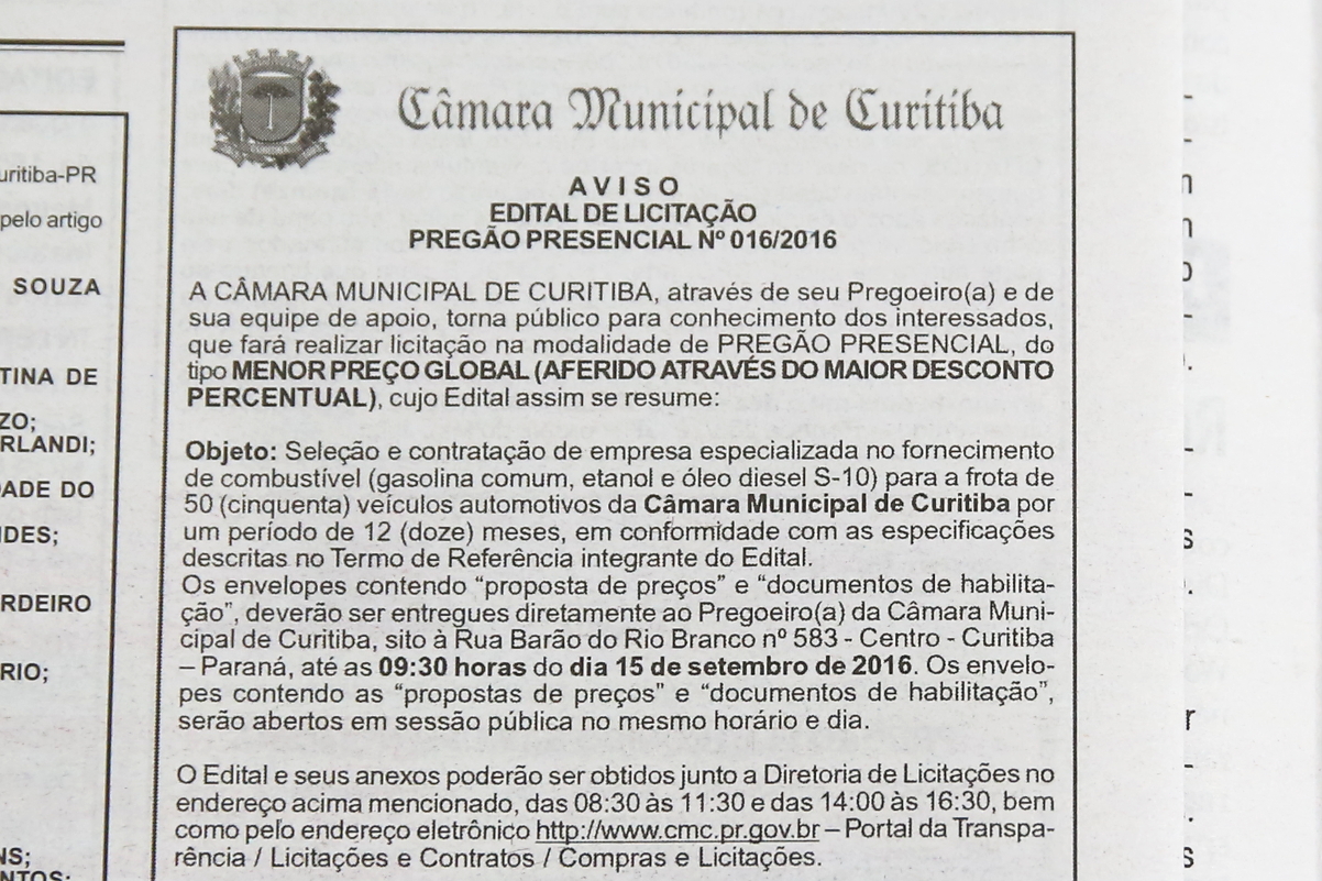 Câmara abre processo de licitação para compra de combustível 