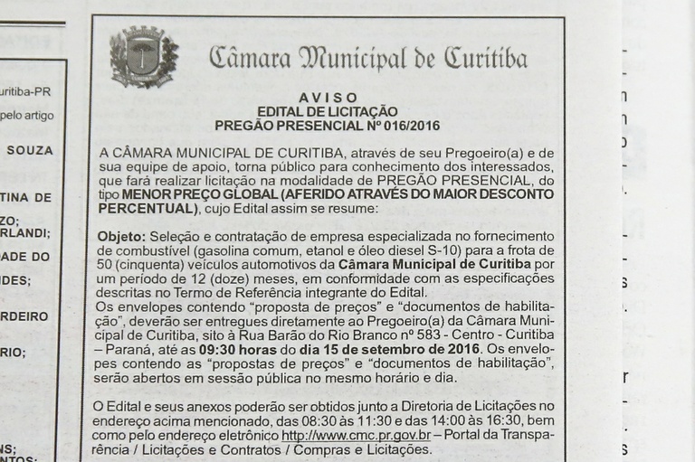 Câmara abre processo de licitação para compra de combustível 