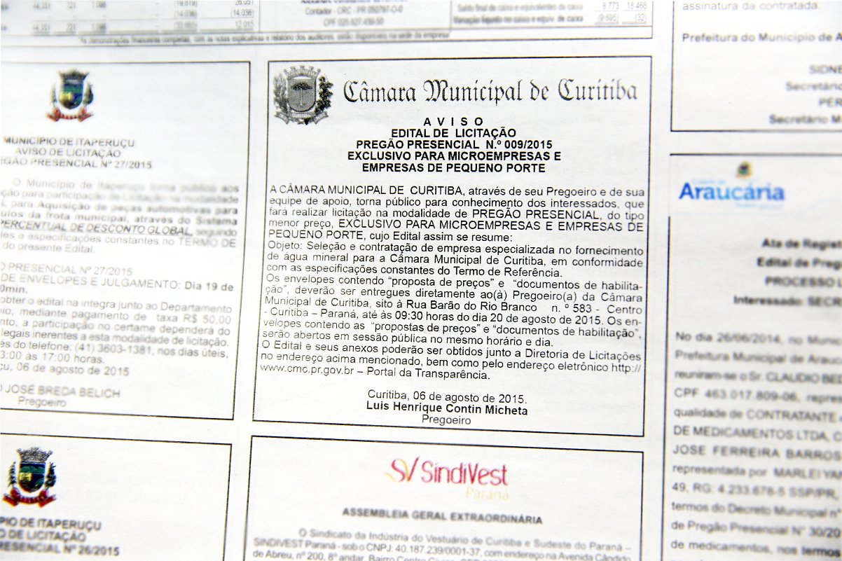 Câmara realiza licitação para compra de água mineral